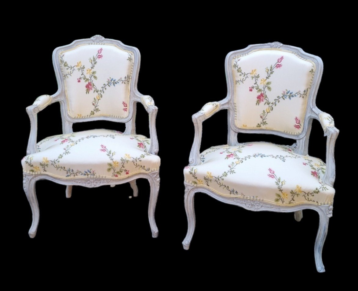 PAIRE DE FAUTEUILS EN CABRIOLET STYLE LOUIS XV EPOQUE XIXe CABRIOLETS PEINTS-photo-2