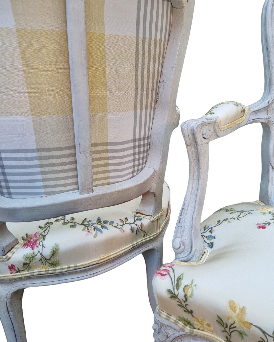 PAIRE DE FAUTEUILS EN CABRIOLET STYLE LOUIS XV EPOQUE XIXe CABRIOLETS PEINTS-photo-4