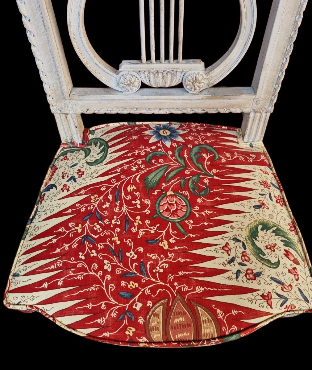 Chair With Lyre Back Louis Period, XVI Braquenié Fabric-photo-2
