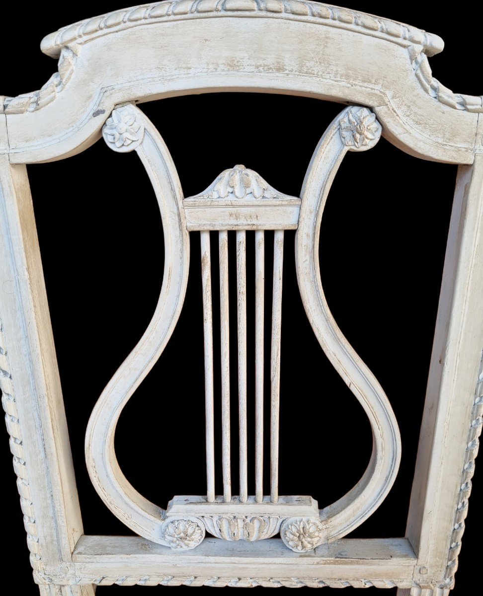 Chair With Lyre Back Louis Period, XVI Braquenié Fabric-photo-3
