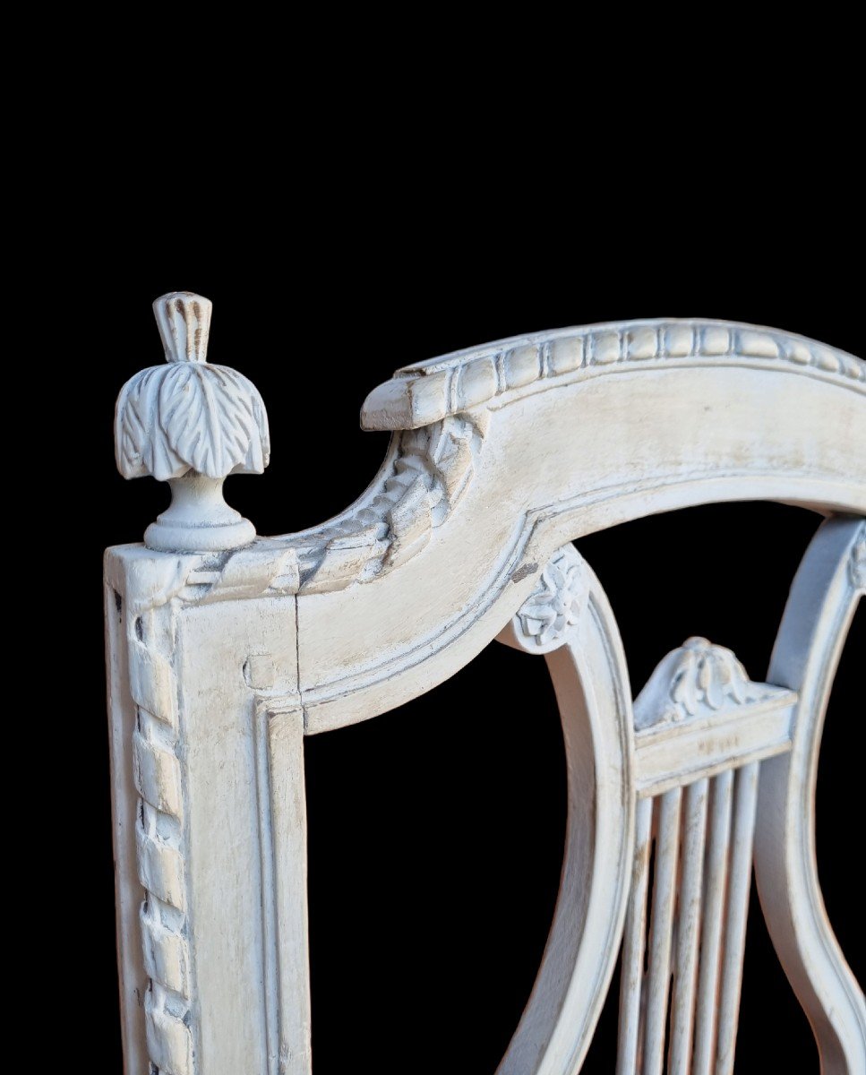 Chair With Lyre Back Louis Period, XVI Braquenié Fabric-photo-4