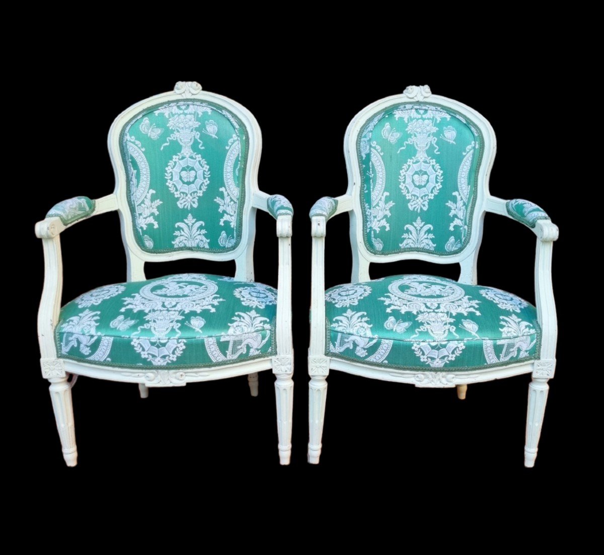 Pair Of Cabriolet Armchairs Early Louis XVI Painted Cabriolets-photo-2