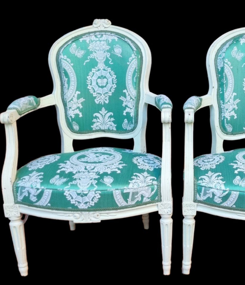 Pair Of Cabriolet Armchairs Early Louis XVI Painted Cabriolets