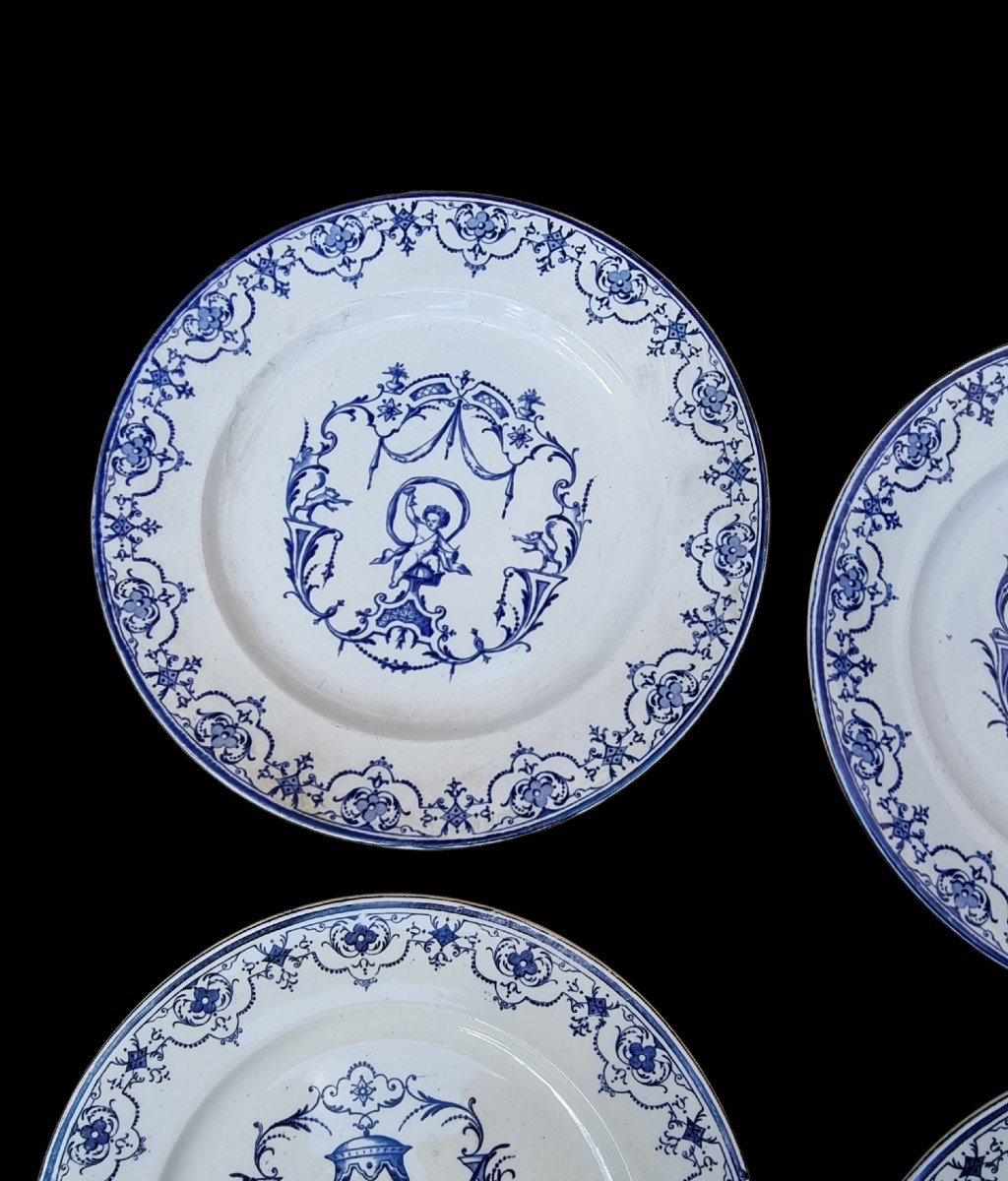 4 PLATS A GATEAUX SERVICE MOUSTIERS EN FAIENCE FINE DE JULES VIEILLARD À  BORDEAUX-photo-2