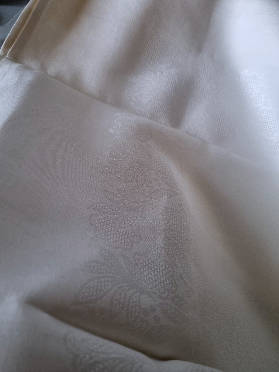 Large Tablecloth In Damask Linen Thread 300x160 Circa 1900-photo-1