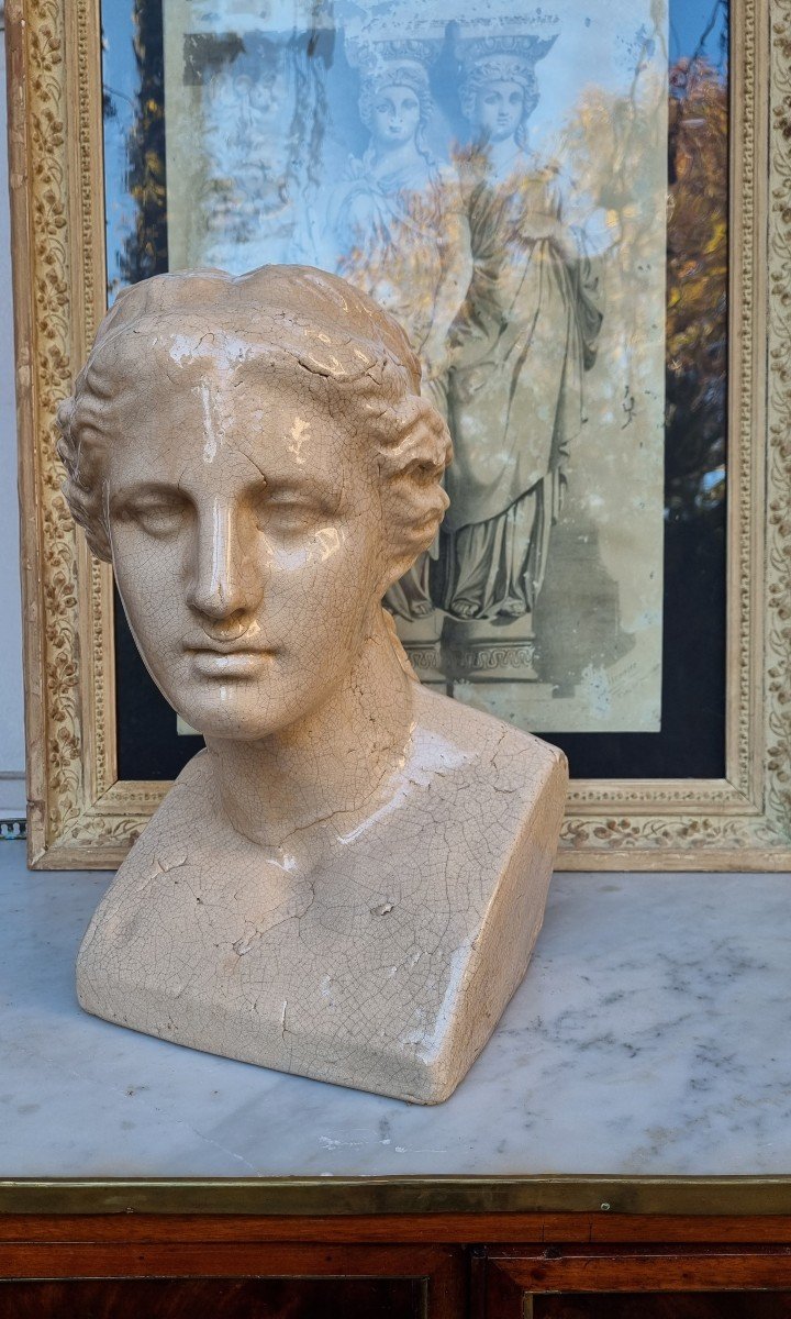 Bust Of Venus Or Hygie In Varnished And Cracked Terracotta Circa 1920-photo-2