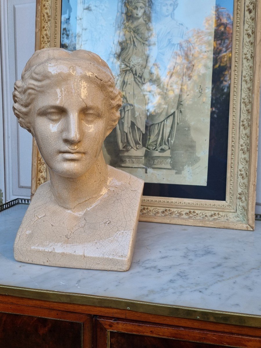 Bust Of Venus Or Hygie In Varnished And Cracked Terracotta Circa 1920-photo-3