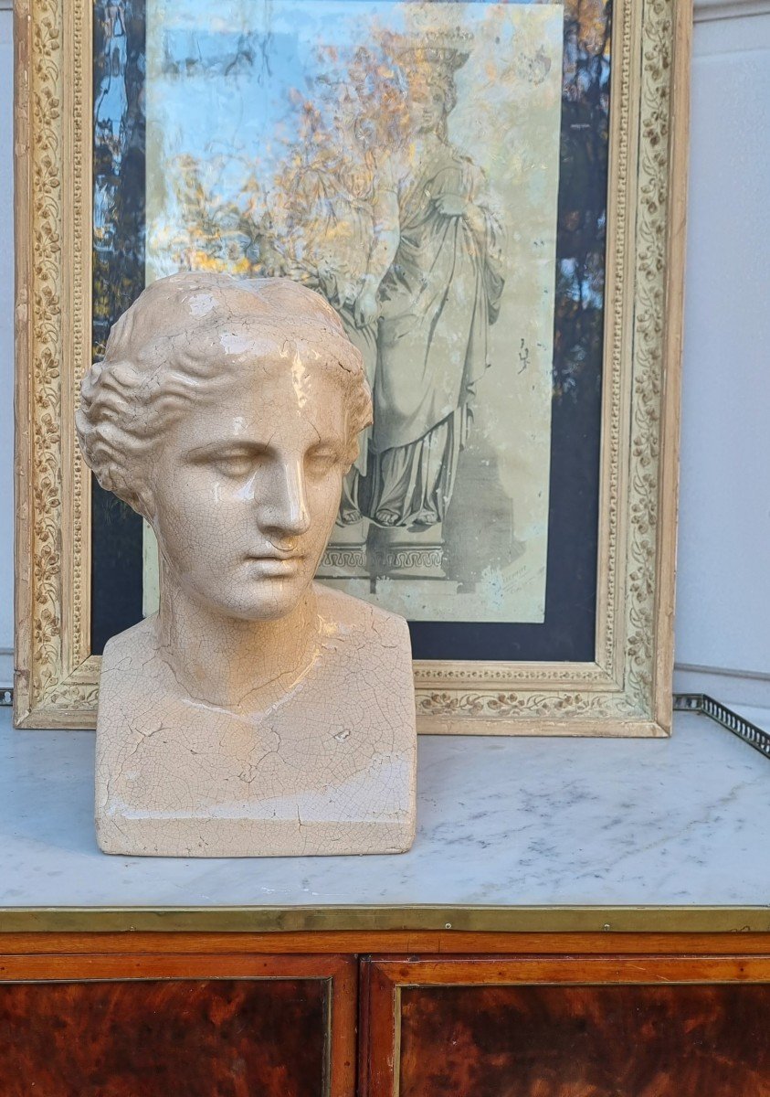 Bust Of Venus Or Hygie In Varnished And Cracked Terracotta Circa 1920-photo-4