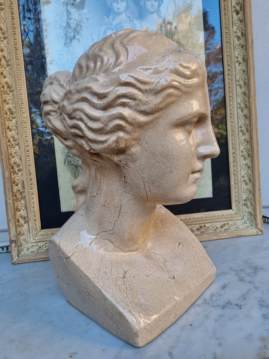 Bust Of Venus Or Hygie In Varnished And Cracked Terracotta Circa 1920-photo-3