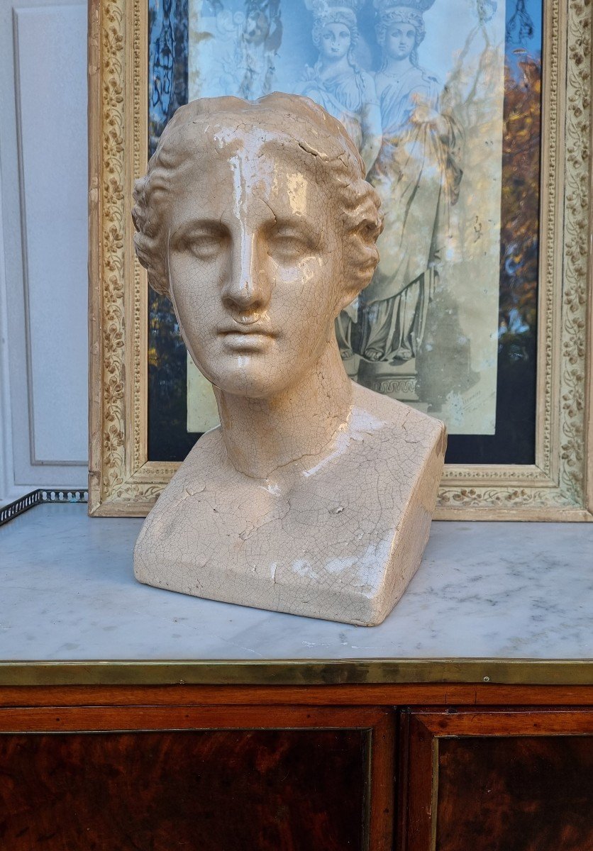 Bust Of Venus Or Hygie In Varnished And Cracked Terracotta Circa 1920