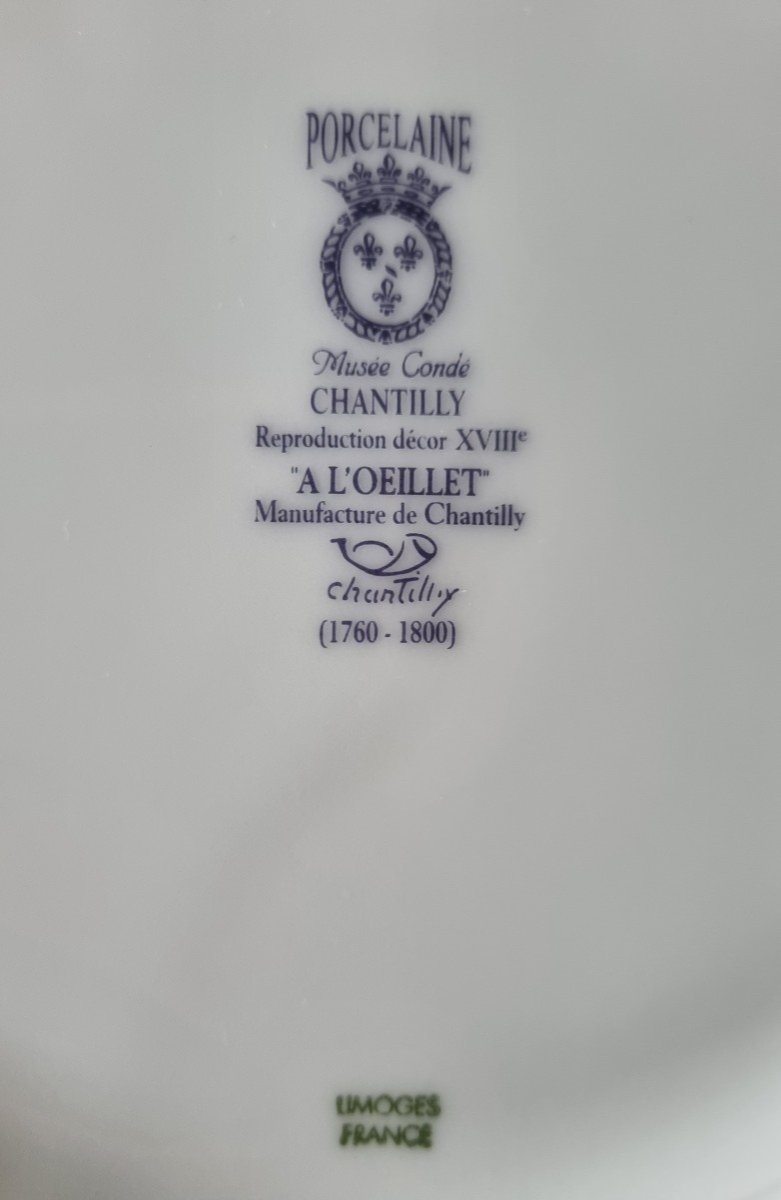 6 ASSIETTES DE PRESENTATION 26,5 CM CHANTILLY ŒILLET PORCELAINE DE LIMOGES MUSÉE CONDÉ -photo-1