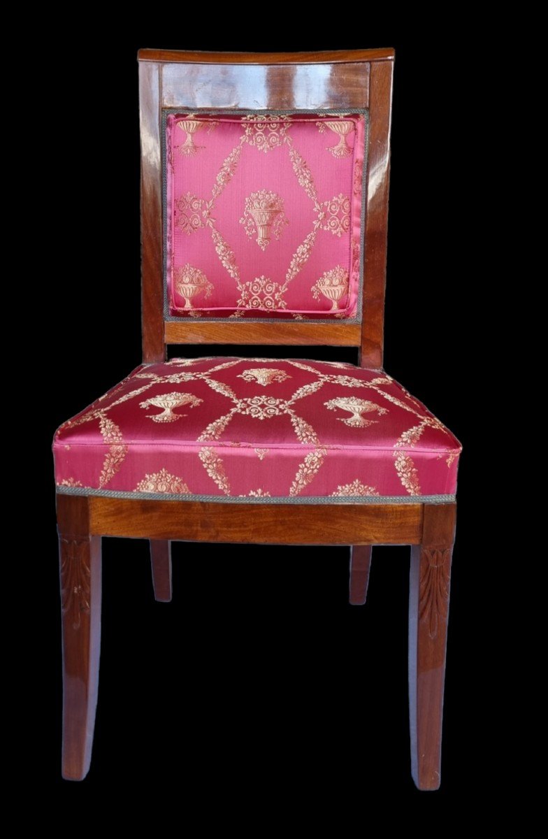 CHAISE ACAJOU ÉPOQUE CONSULAT - EMPIRE - TISSU TASSINARI ET CHATEL - FIN XVIIIe