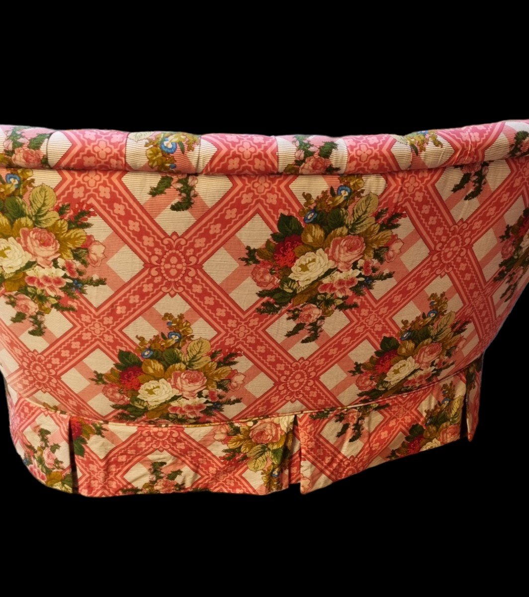Sofa Napoleon III Sofa Upholstered Veranda Braquenié Fabric Kidney Basket-photo-4
