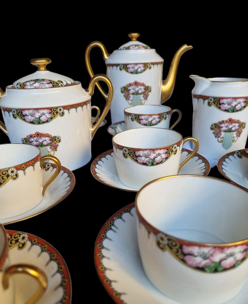 PORCELAINE DE LIMOGES - SERVICE A THÉ ART DÉCO VERS 1930 -photo-2