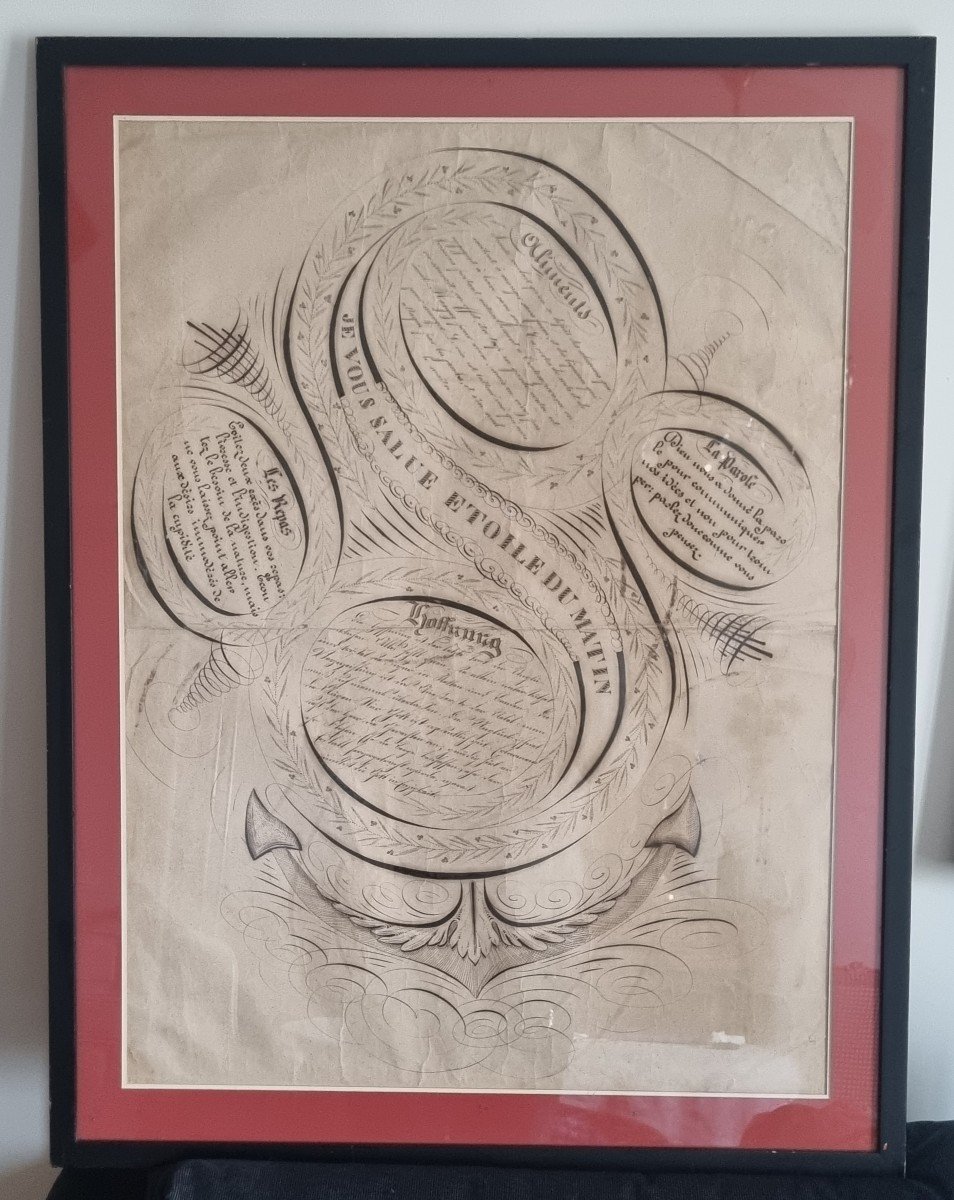 Large Page Of Calligraphy Circa 1820/1830 Child Popular Art-photo-2