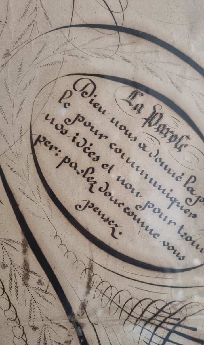 Large Page Of Calligraphy Circa 1820/1830 Child Popular Art-photo-5