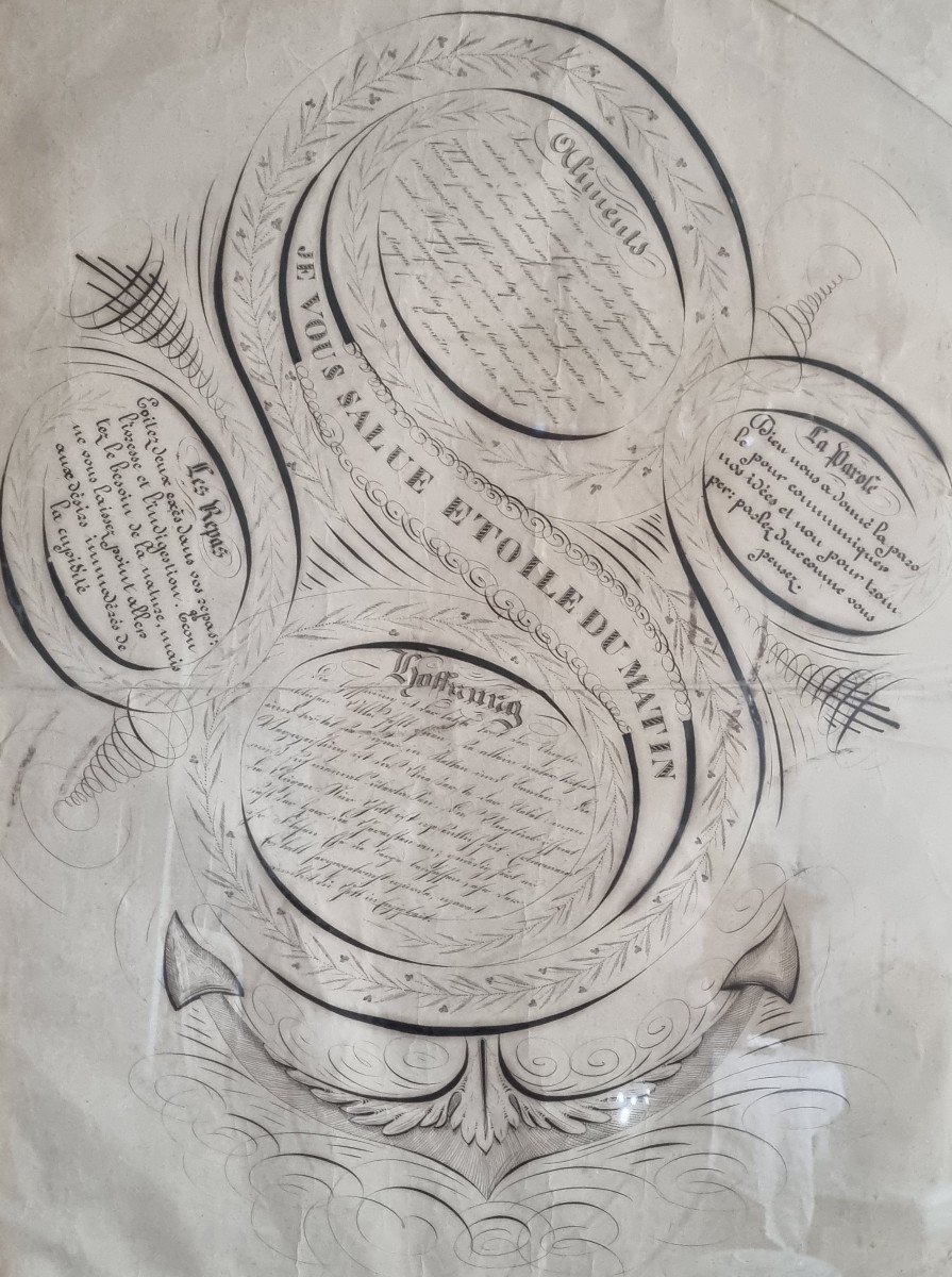 Large Page Of Calligraphy Circa 1820/1830 Child Popular Art-photo-7