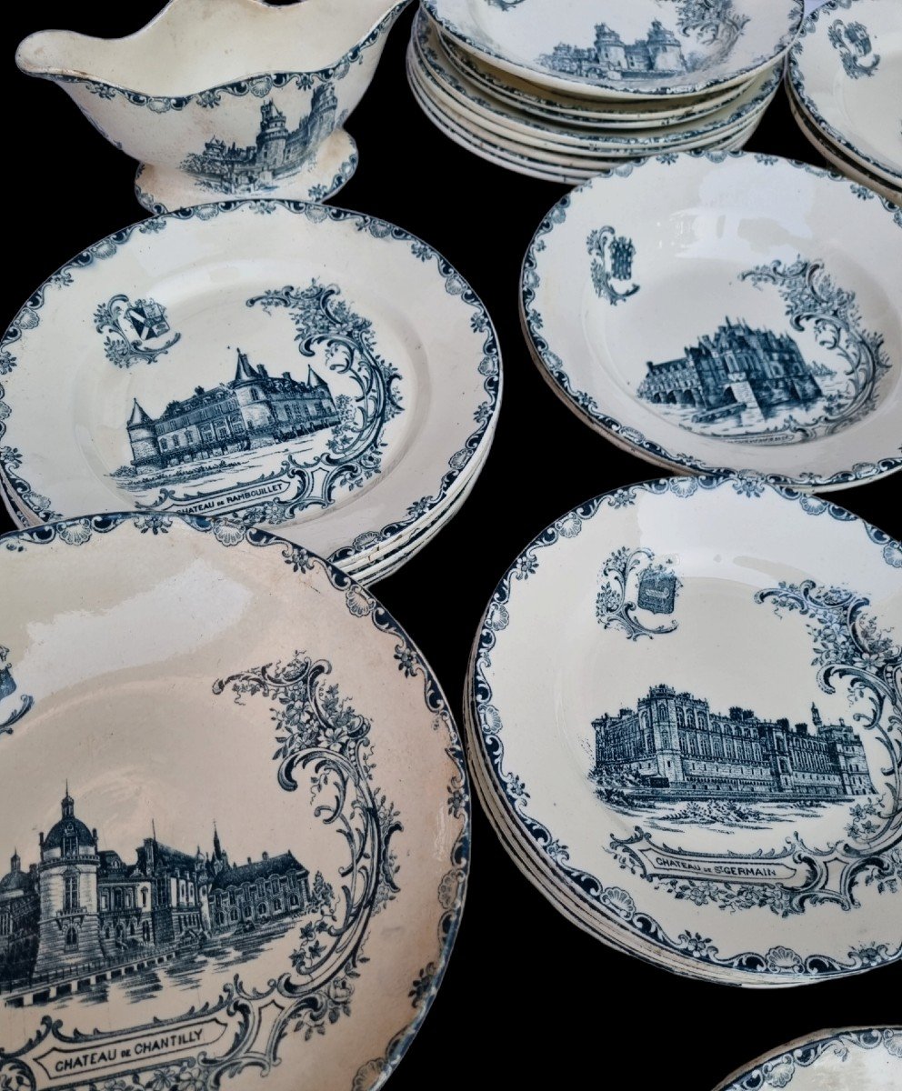 SERVICE DE TABLE FAIENCE DE CLAIREFONTAINE  CHATEAUX VERS 1900 CHANTILLY CHENONCEAU CHAMBORD -photo-4