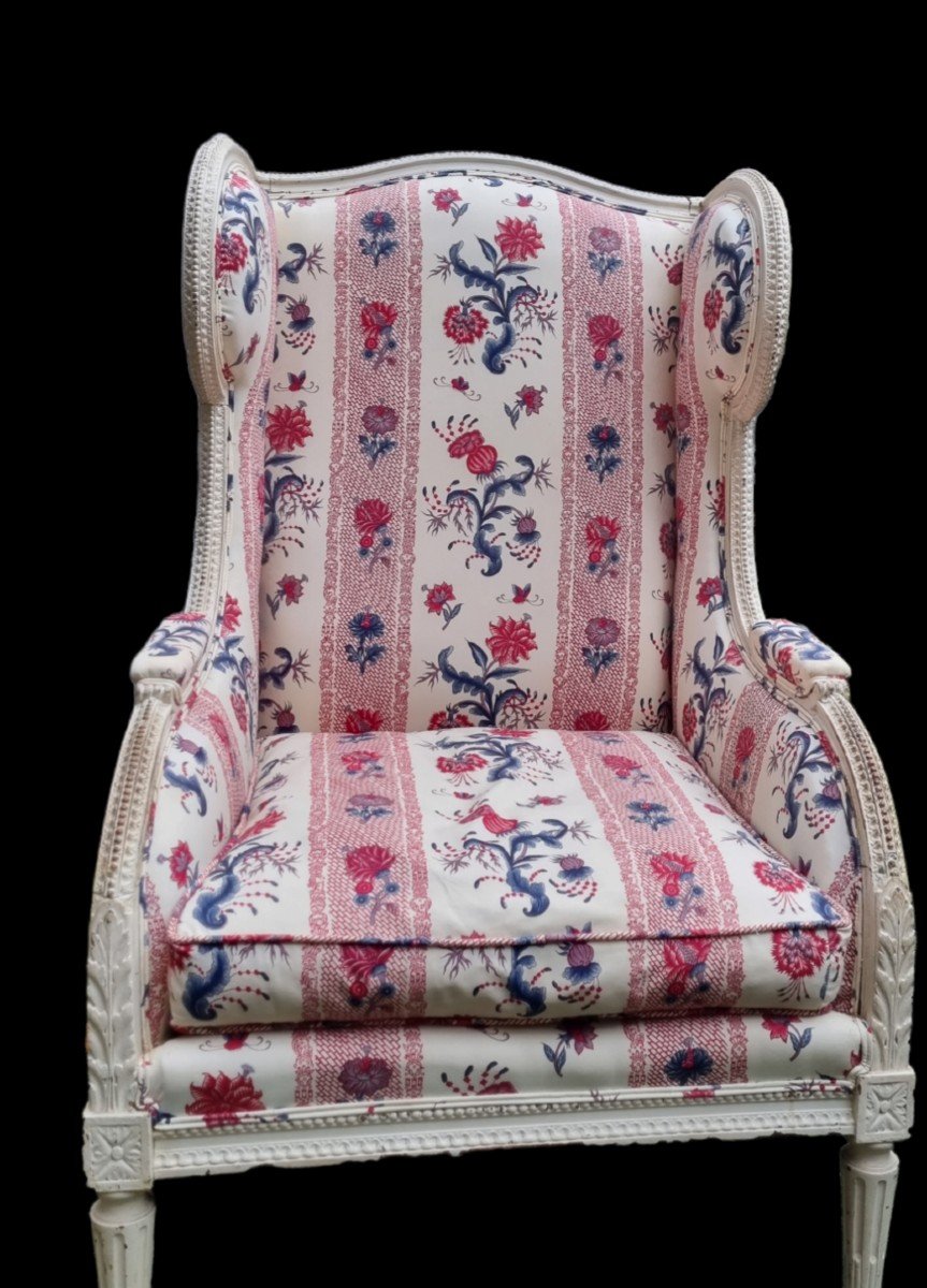 Louis XVI Style Large Bergere With Ears In Braquenié Fabric-photo-4
