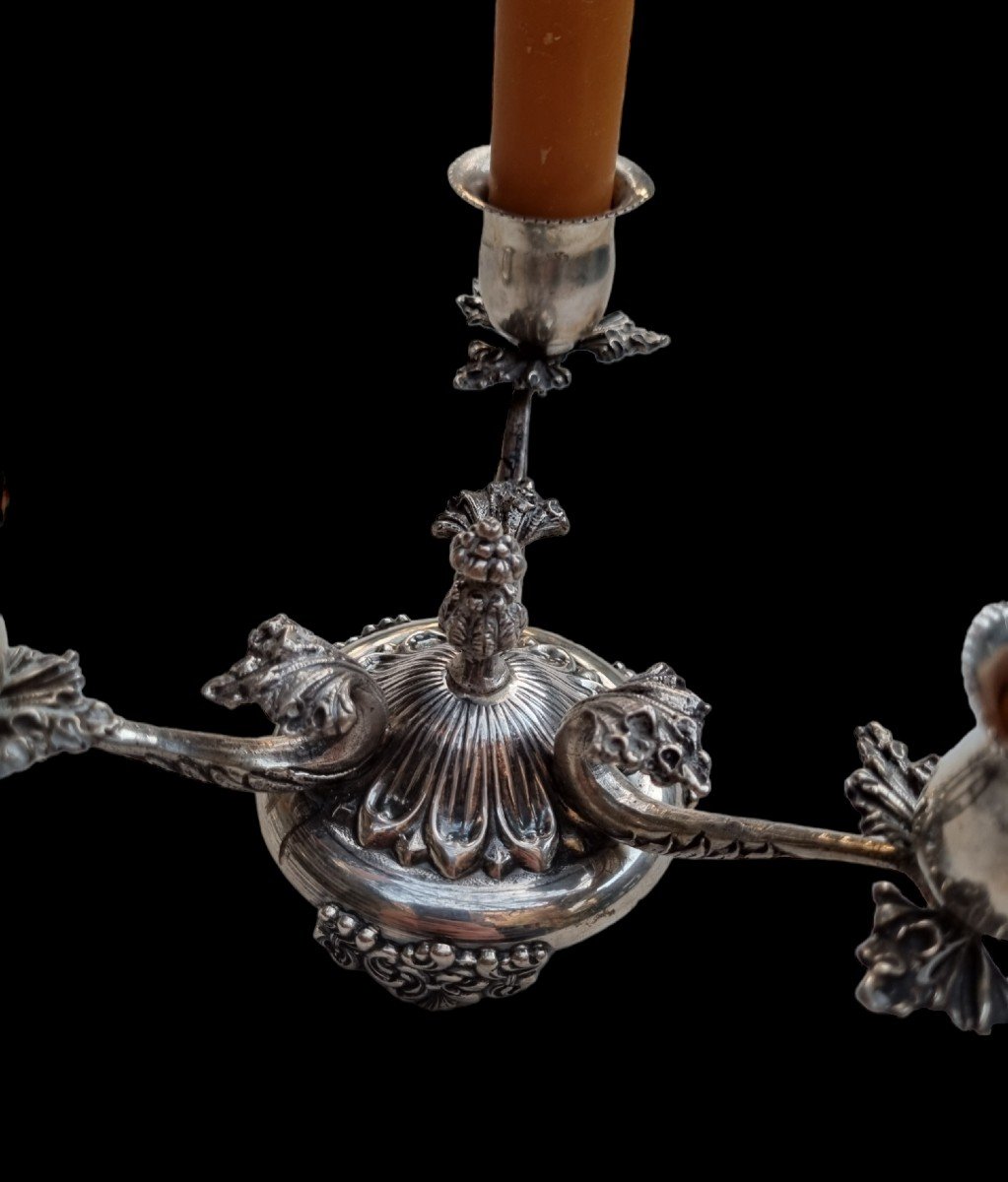 Pair Of Candlesticks With 3 Branches In Solid Silver Italy-photo-6