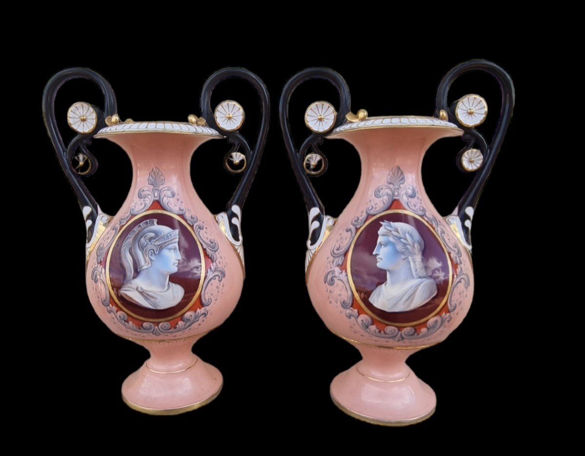 Pair Of Large Paris Porcelain Vases Napoleon III-photo-1