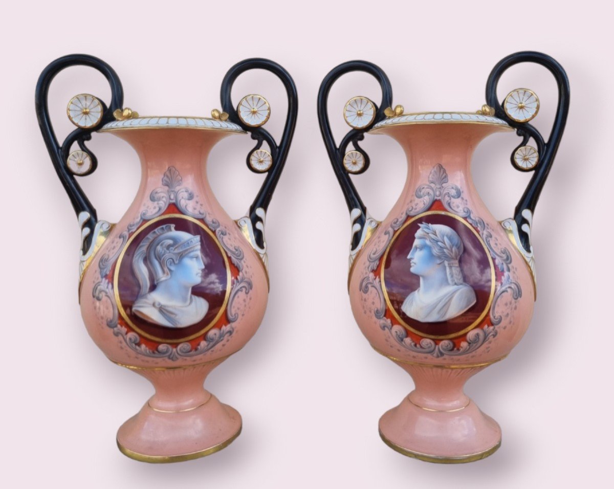 Pair Of Large Paris Porcelain Vases Napoleon III
