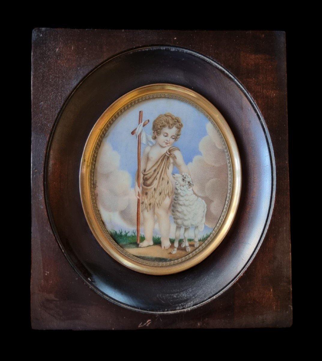 Miniature On Ivory Saint Jean Baptiste 1823 Charles X Religion-photo-2