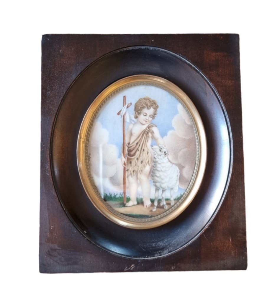 Miniature On Ivory Saint Jean Baptiste 1823 Charles X Religion-photo-3