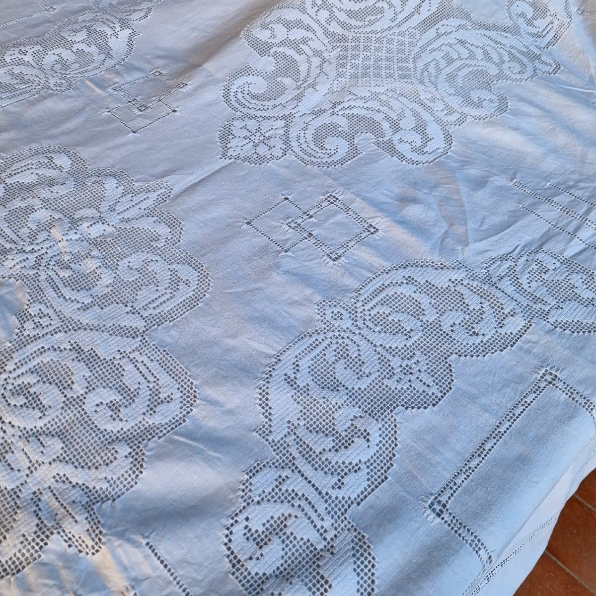 Large Linen Yarn Tablecloth 1900/1920 340cm/170cm-photo-3