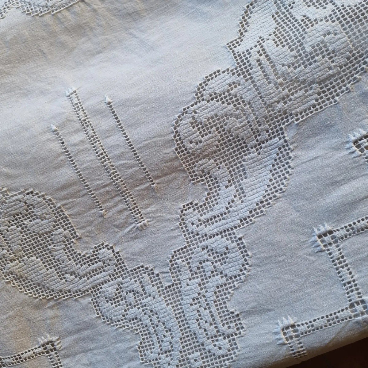 Large Linen Yarn Tablecloth 1900/1920 340cm/170cm-photo-4