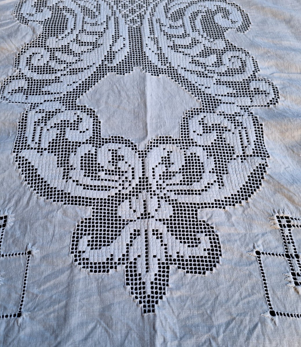 Large Linen Yarn Tablecloth 1900/1920 340cm/170cm-photo-2