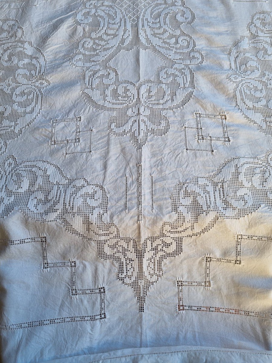 Large Linen Yarn Tablecloth 1900/1920 340cm/170cm-photo-5