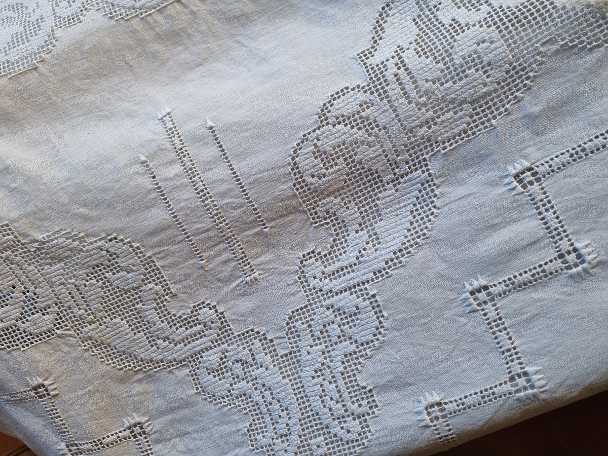 Large Linen Yarn Tablecloth 1900/1920 340cm/170cm-photo-7
