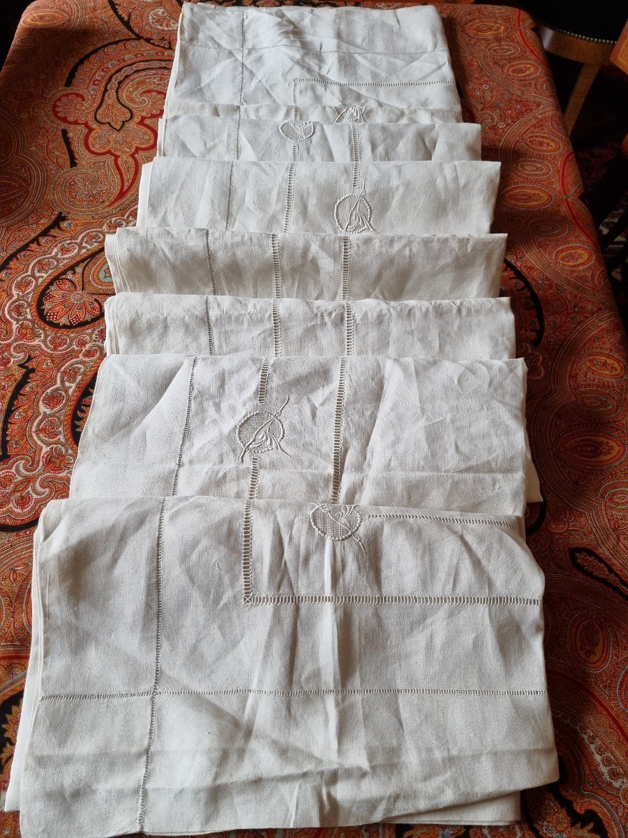 DRAP EN FIL DE LIN VERS 1900/1920  BRODÉ Neuf 235 cm de large CiGOGNES-photo-4