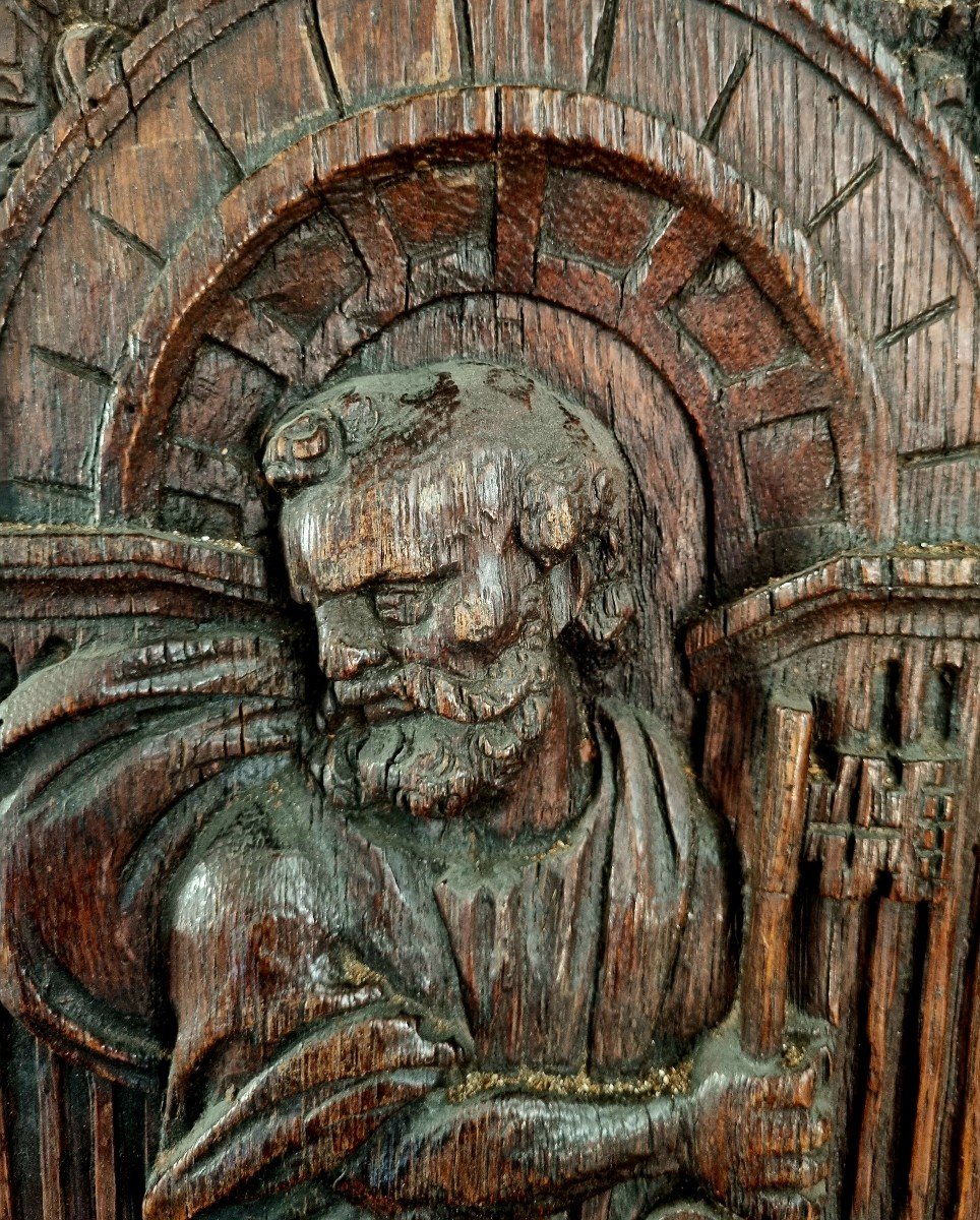 Saint Pierre Sculpted Wooden Panel Bas Relief Haute-epoque XVIth-photo-2