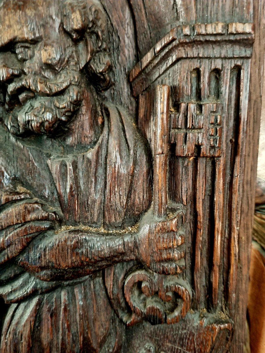 Saint Pierre Sculpted Wooden Panel Bas Relief Haute-epoque XVIth-photo-4
