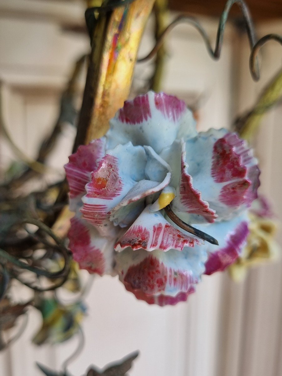 Lustre Fleurs Porcelaine  Perroquet Saxe  Vers 1900  style Louis,XV-photo-2