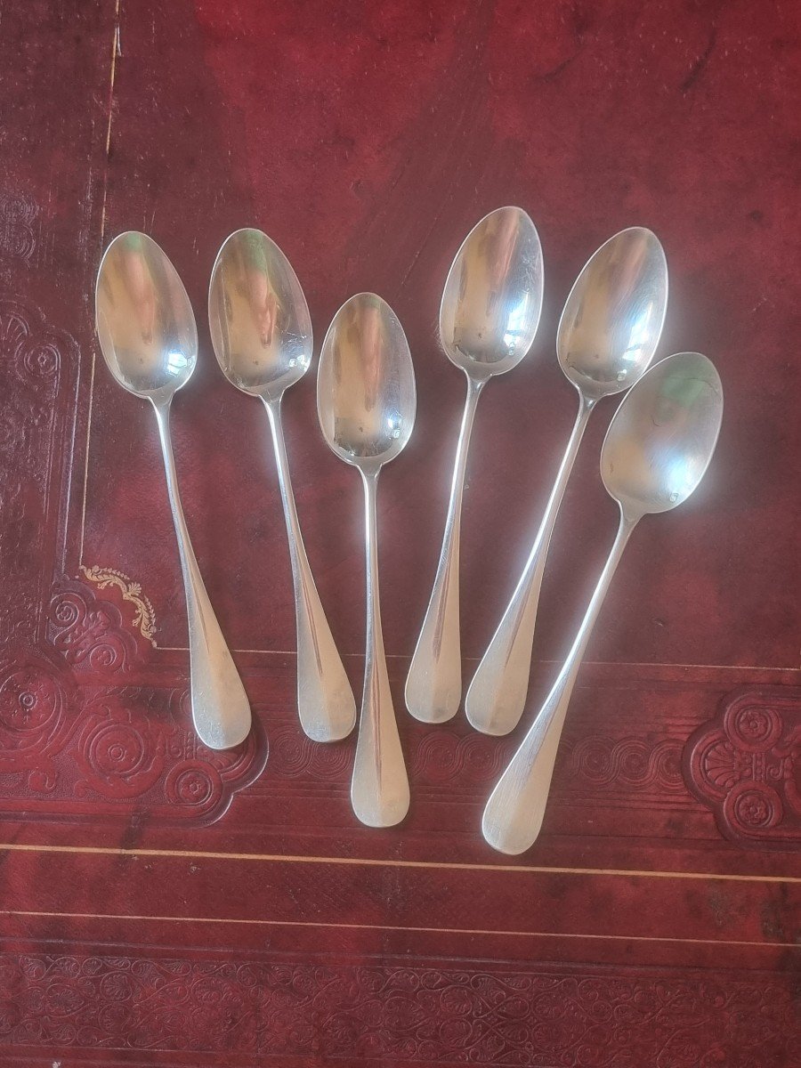 Six Small Coffee Spoons In Sterling Silver Poincon Minerva 19th Baguette-photo-4