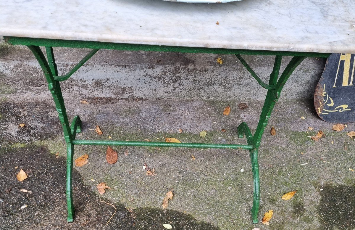 TABLE  DE BISTROT JARDIN FONTE ET MARBRE VERS 1900-photo-2