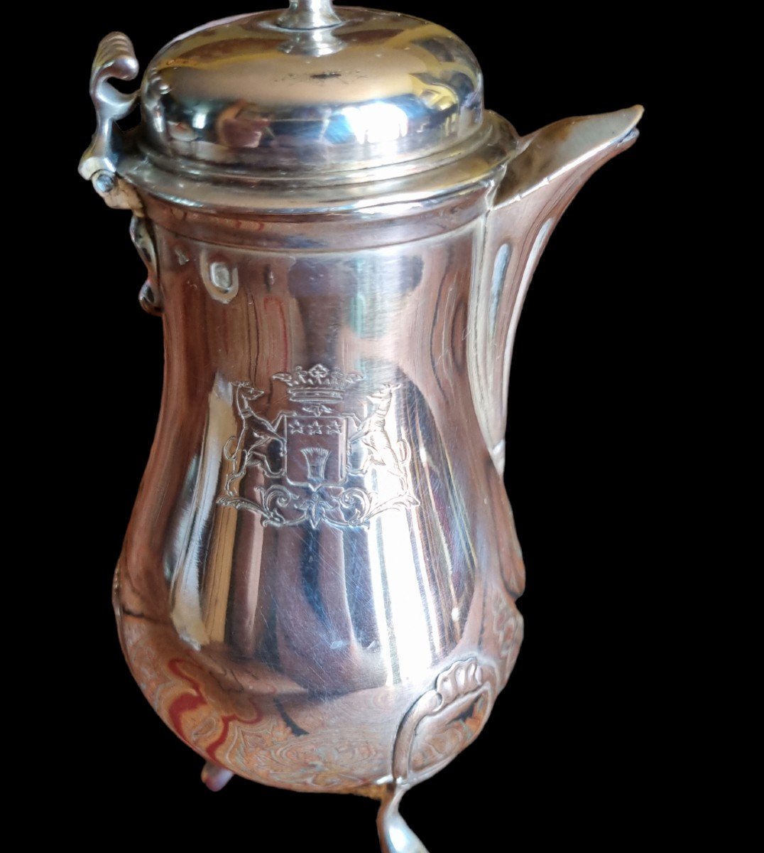 Selfish Coat Of Arms Crown Jar Coffee Pot Sterling Silver 18th Farmers Generals-photo-2