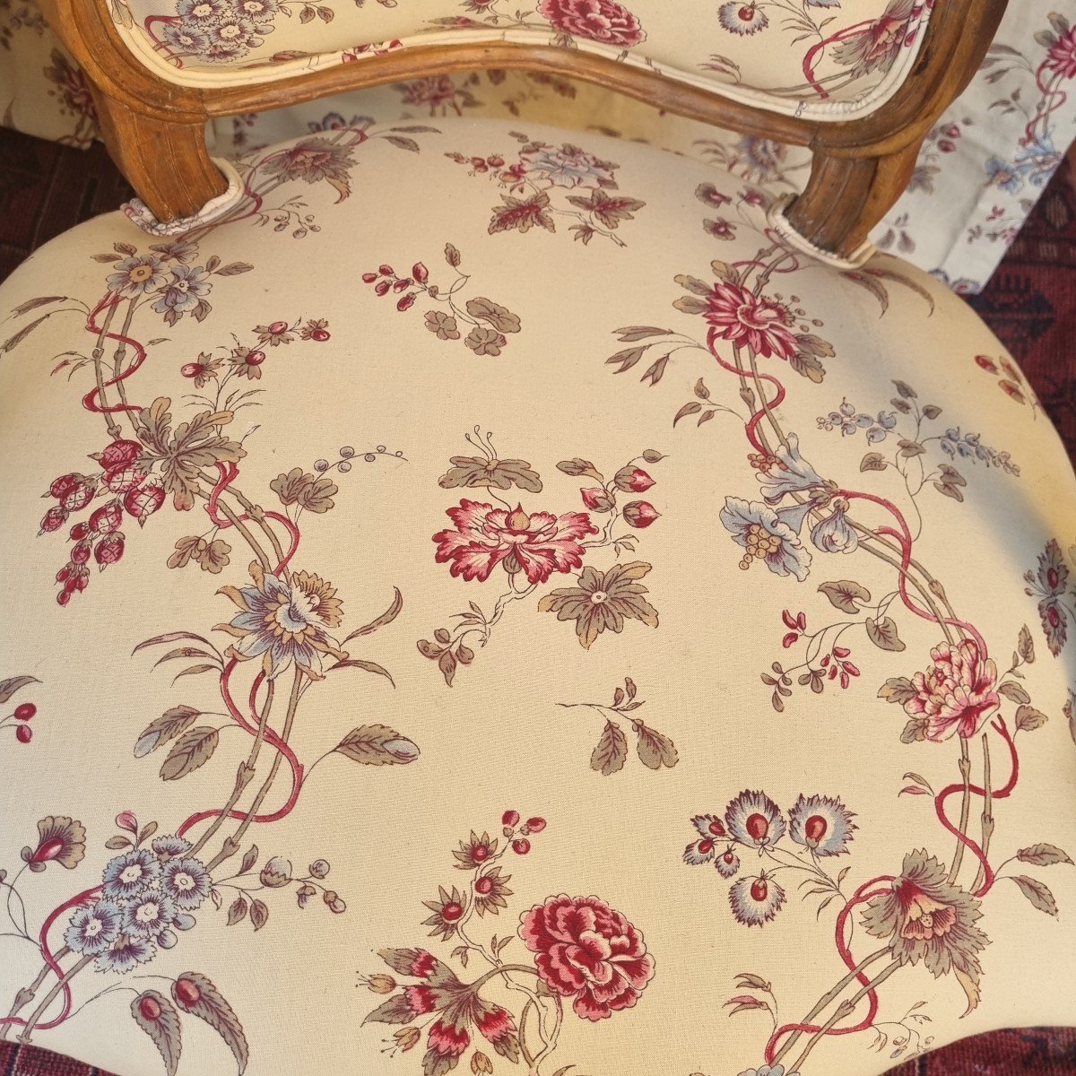 Pair Of Louis XV Period Armchairs Stamped Mariette Fabric Braquenie Cabriolets Cabriolet-photo-3