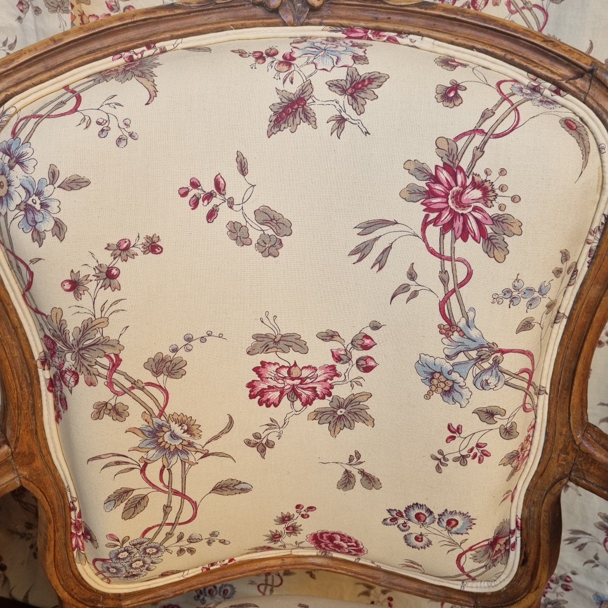 Pair Of Louis XV Period Armchairs Stamped Mariette Fabric Braquenie Cabriolets Cabriolet-photo-4