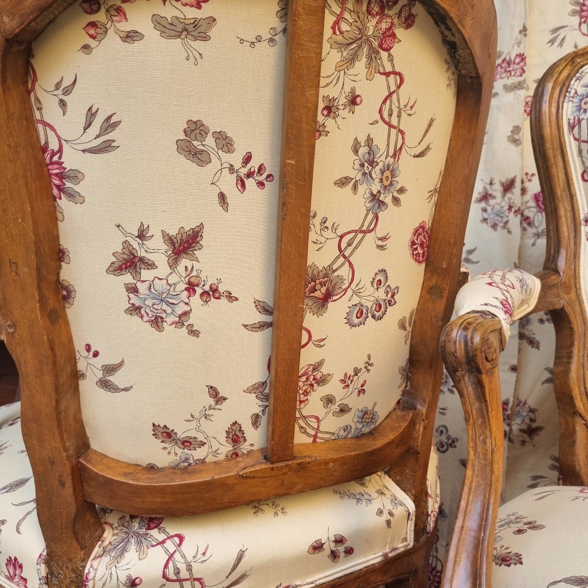 Pair Of Louis XV Period Armchairs Stamped Mariette Fabric Braquenie Cabriolets Cabriolet-photo-5
