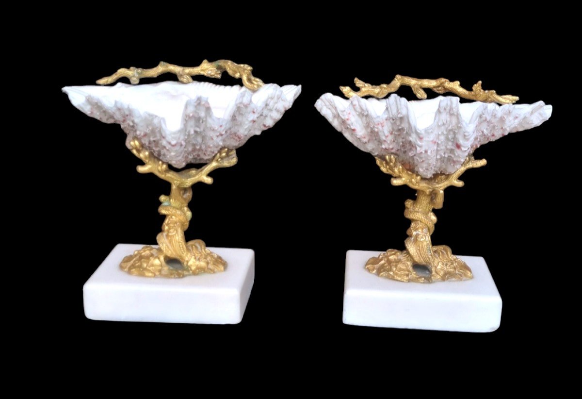 Pair Of Gilt Bronze Tridacne Pocket Trays Napoleon III Period Cassolettes