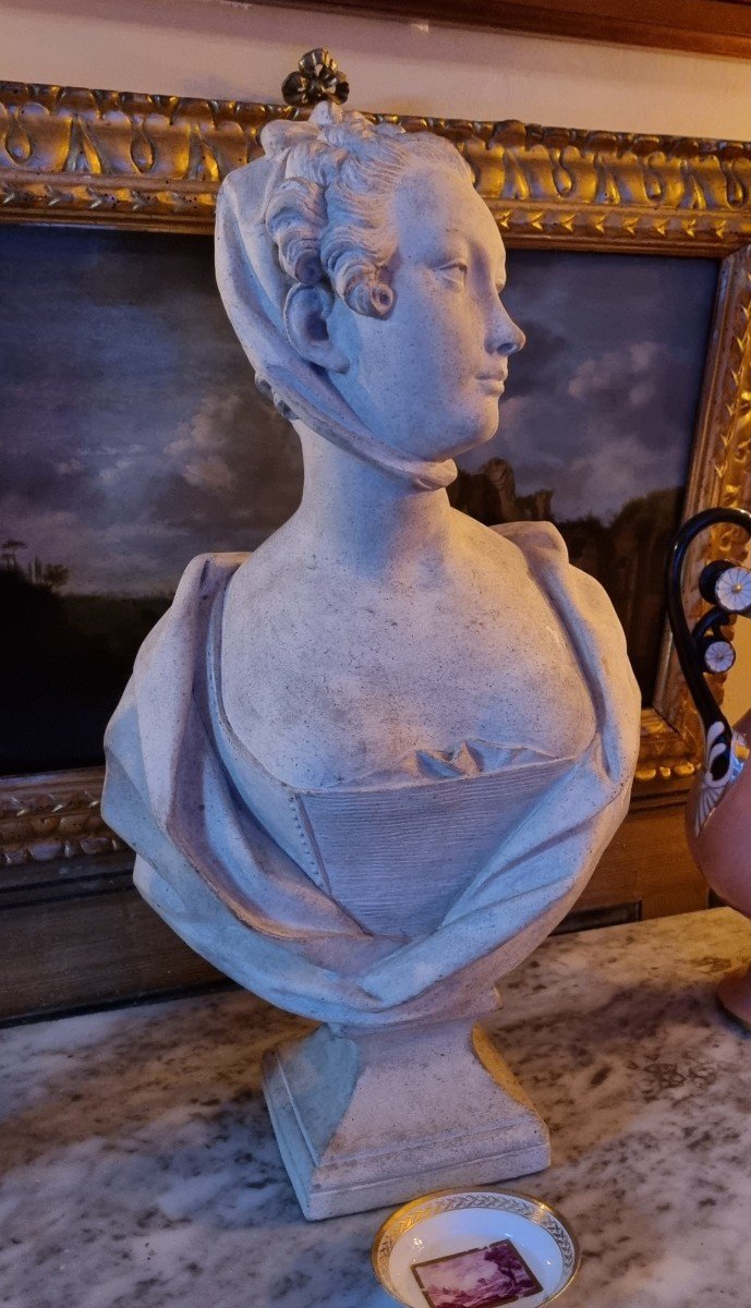 Sandstone Bust Of Madame De Pompadour Jeanne Antoinette Poison Marquise, Late 19th C.-photo-3