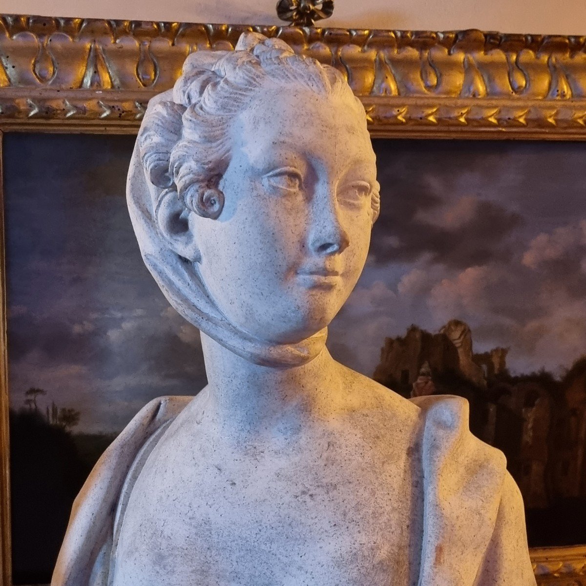 Sandstone Bust Of Madame De Pompadour Jeanne Antoinette Poison Marquise, Late 19th C.-photo-2