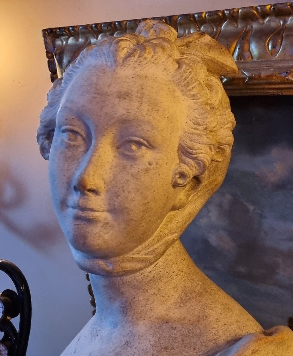 Sandstone Bust Of Madame De Pompadour Jeanne Antoinette Poison Marquise, Late 19th C.-photo-7