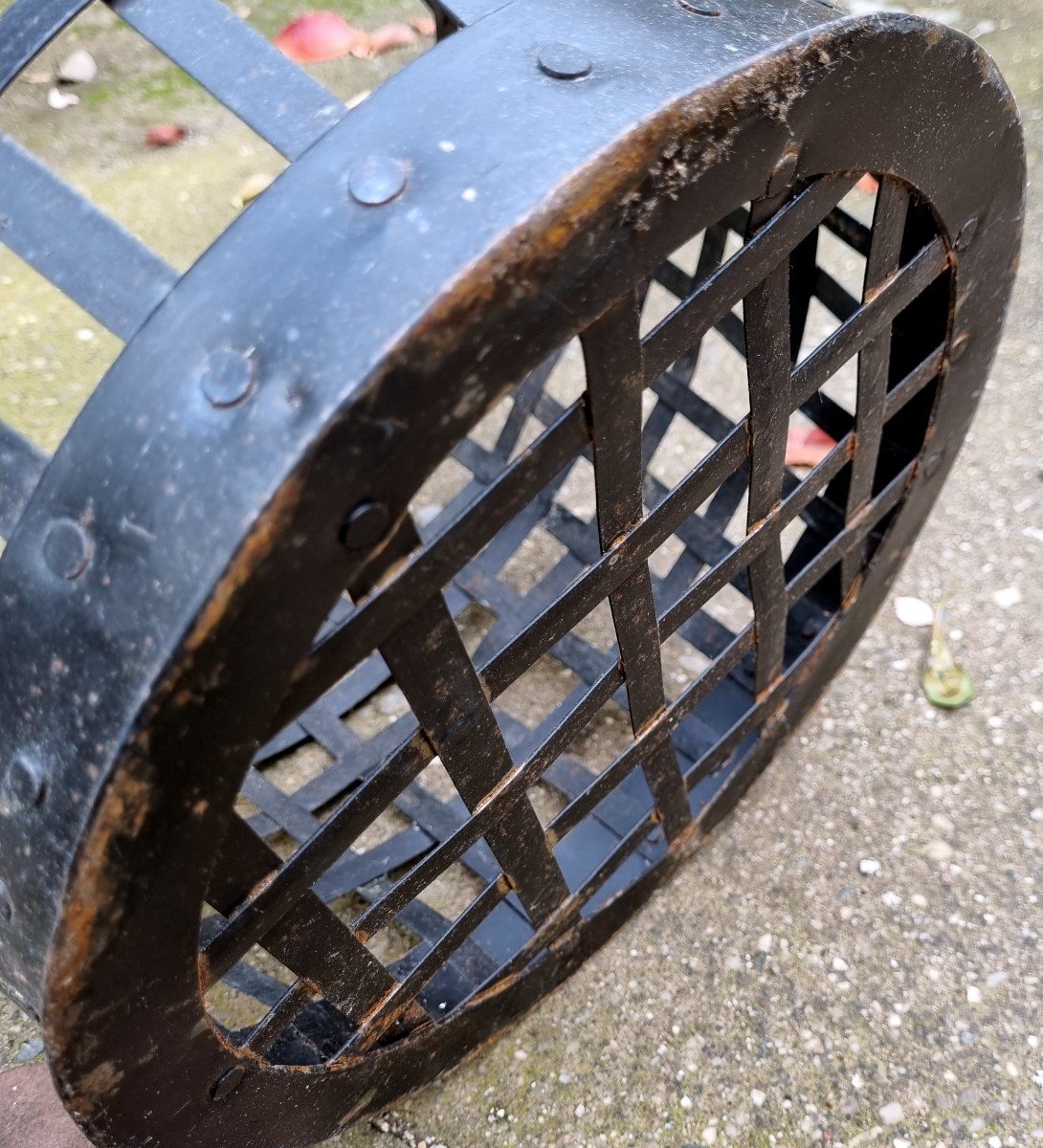 Braided And Riveted Metal Wash Basket Circa 1950-photo-4