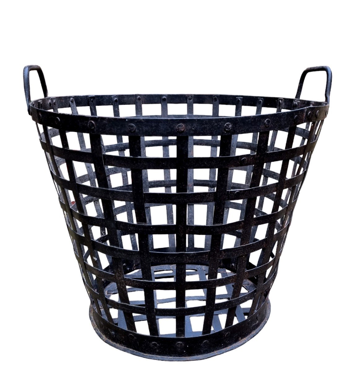 Braided And Riveted Metal Wash Basket Circa 1950