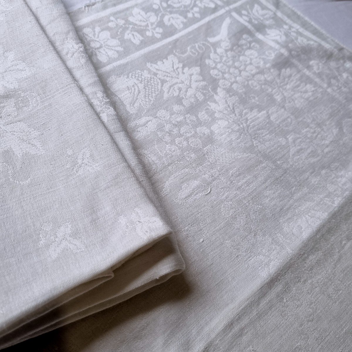 Large Tablecloth Service 400x225 And 8 Napkins Superb Napoleon III Linen Yarn-photo-3